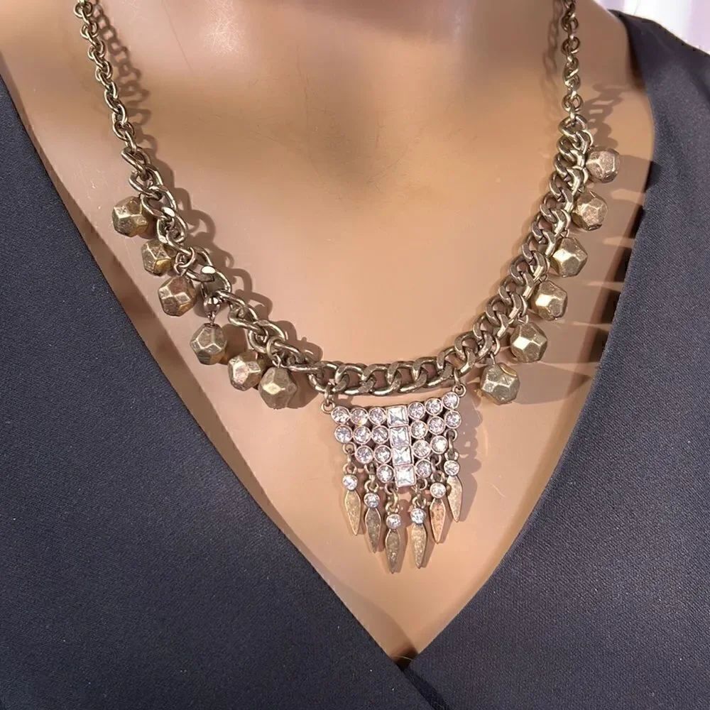 Bronze Tone Costume Jewelry Necklace with Rhinestones